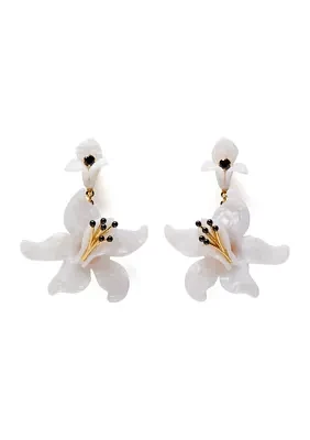 White Floral Statement Earrings