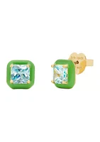 Square Multi Tone Stud Button Earrings