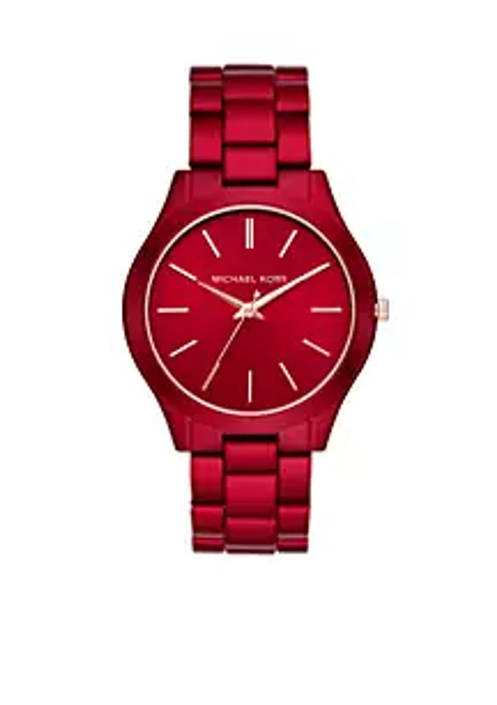 Michael Kors Slim Runway Three-Hand Red-Coated Stainless Steel Watch