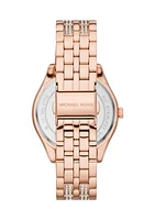 Harlowe Three Hand Rose Gold Tone Stainless Steel Watch