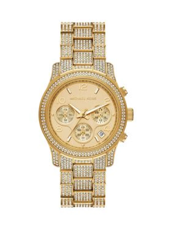 Gold Tone Crystal Bracelet Watch  