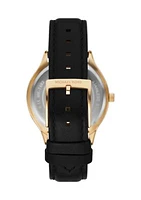 Slim Runway Leather Strap Gold Face Watch