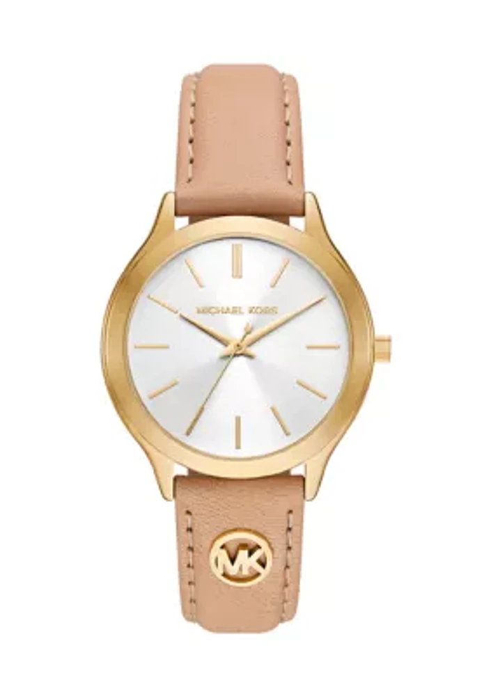 Tan Slim Runway Leather Watch