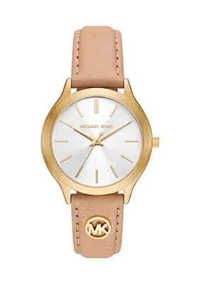 Tan Slim Runway Leather Watch