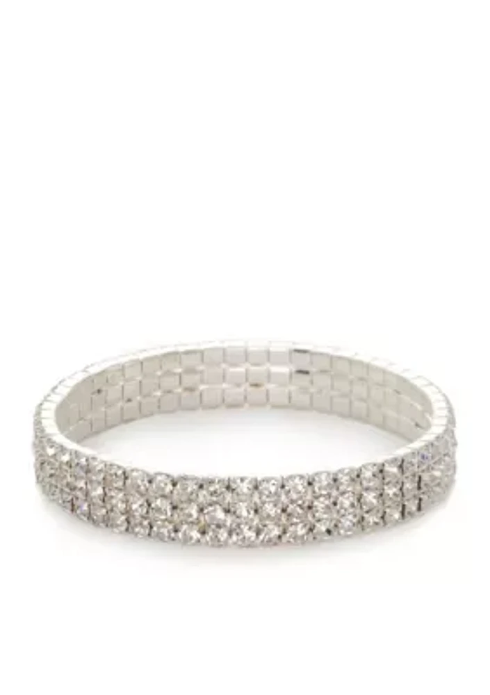 Silver Tone Crystal Stretch Bracelet