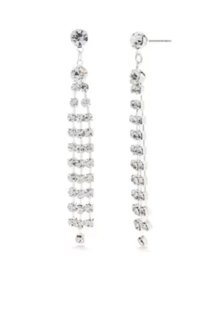 Silver-Tone Crystal Linear Drop Earrings