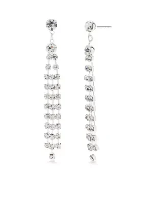 Silver-Tone Crystal Linear Drop Earrings