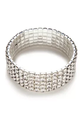 Silver-Tone Crystal Stone Stretch Bracelet