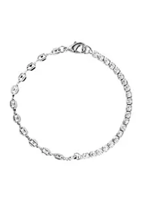 Belk Silverworks Silver Plated Half Mariner Chain and Cubic Zirconia Tennis Bracelet