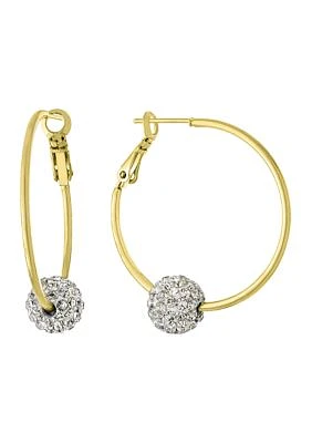 1.5" Silver Plated Crystal Pavé Ball Hoop Earrings