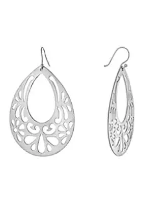 Belk Silverworks Fine Silver Plated 2.78" Flower Laser Cut Teardrop Earrings