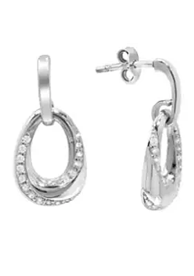 Belk Silverworks Silver Plated Cubic Zirconia Pavé Open Oval Drop Earrings