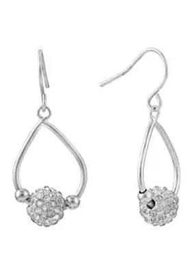 Belk Silverworks Fine Silver Plated 8 Millimeter Clear Crystal Pavé Beaded Teardrop Earrings