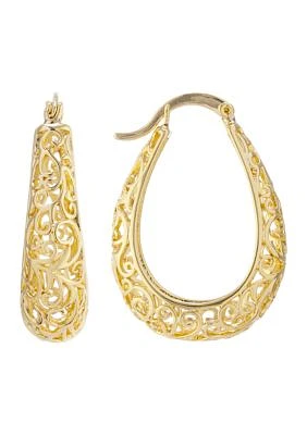Gold Over Silver Plated 1.2" Filigree Hoop Earrings