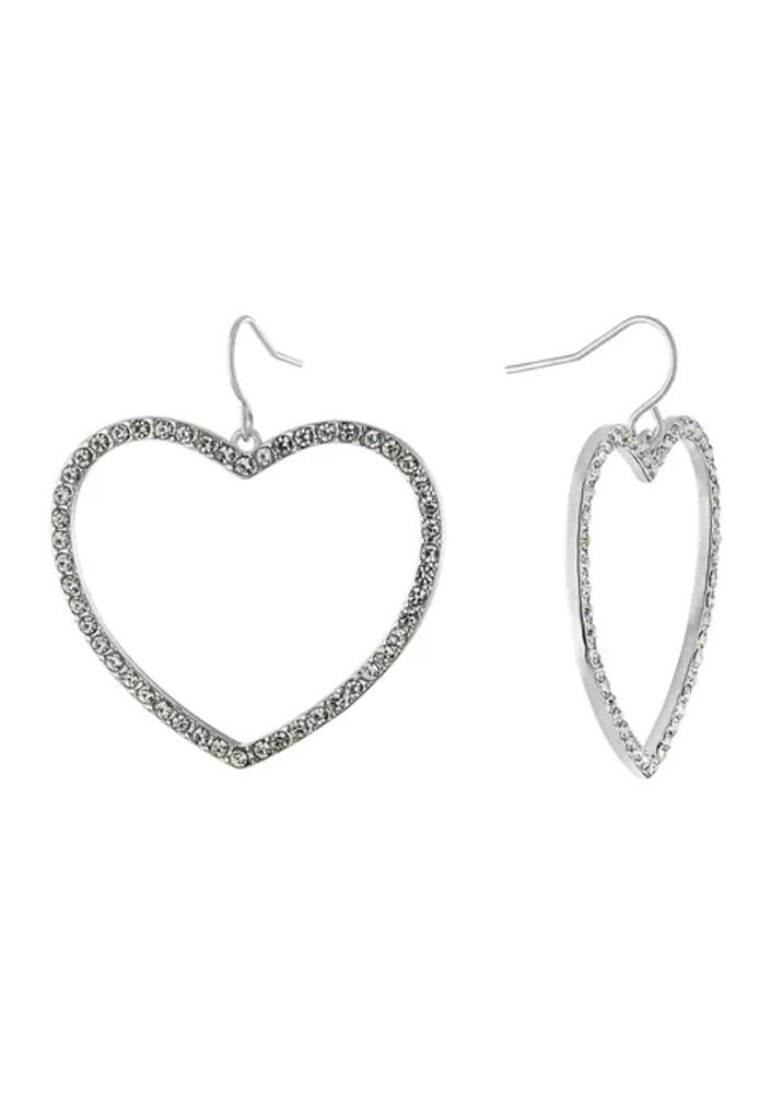 PAVE PUFFY HEART EARRINGS- SILVER