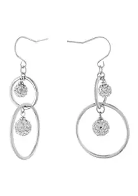 Belk Silverworks Silver Plated 2" Double Crystal Fireball and Ring Drop Earrings