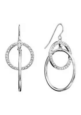 Belk Silverworks Silver Plated High Polished and Crystal Pavé Interlocking Circle Drop Earrings