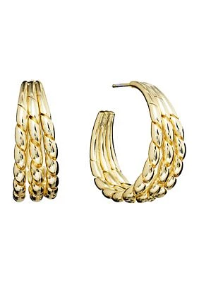 Gold Plated Triple Rope Hoop Earrings