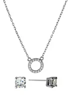 Belk Sterling Silver Boxed Sterling Silver 16 + 2 Inch CZ Open Circle Necklace and 4 Millimeter Stud Earring Set