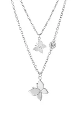 Belk Silverworks Boxed Fine Silver Plated 14" + 2" Butterfly and 16" + 2" Cubic Zirconia Butterfly Mom & Me Necklace Set