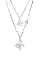 Belk Silverworks Boxed Fine Silver Plated 14" + 2" Butterfly and 16" + 2" Cubic Zirconia Butterfly Mom & Me Necklace Set