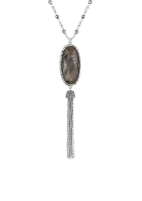 Silver-Tone Mother Of Pearl Tassel Necklace