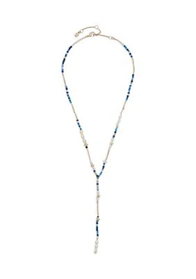 Pearl and Blue Beaded Celestial Y Necklace