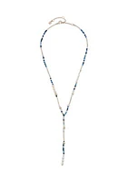 Pearl and Blue Beaded Celestial Y Necklace