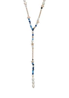 Pearl and Blue Beaded Celestial Y Necklace