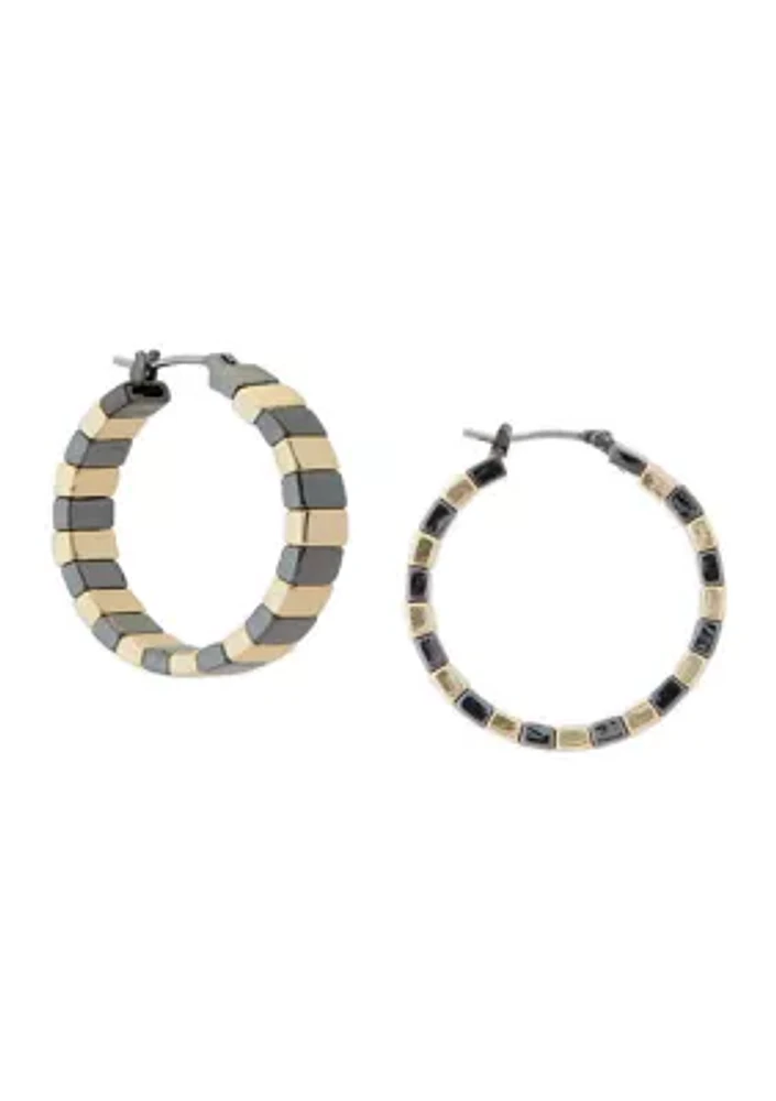 Chunky Two Tone Bar Hoop Earrings