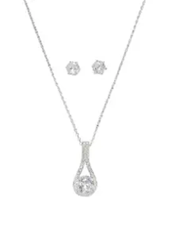 Belk Lab Created Cubic Zirconia Round Drop Pendant Necklace & Stud Earrings Set - Boxed