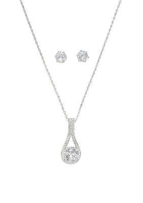 Lab Created Cubic Zirconia Round Drop Pendant Necklace & Stud Earrings Set - Boxed