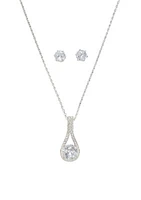 Lab Created Cubic Zirconia Round Drop Pendant Necklace & Stud Earrings Set - Boxed