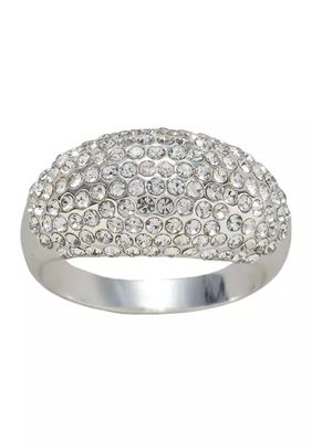 Silver Tone Crystal Pavé Dome Ring