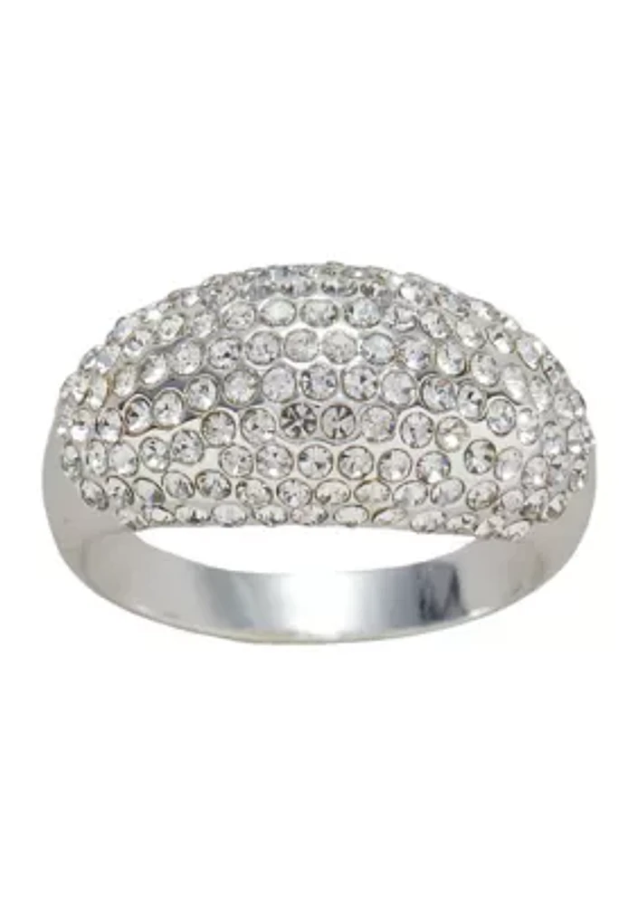 Silver Tone Crystal Pavé Dome Ring