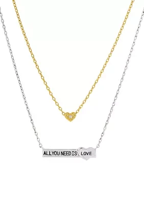 Lab Created Two Tone Duo Cubic Zirconia Heart Pendant Necklace