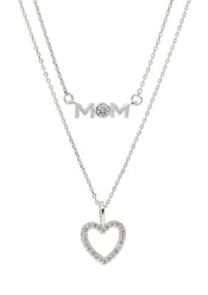 Lab Created Duo Mom and Heart Pendant