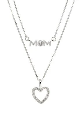 Lab Created Duo Mom and Heart Pendant