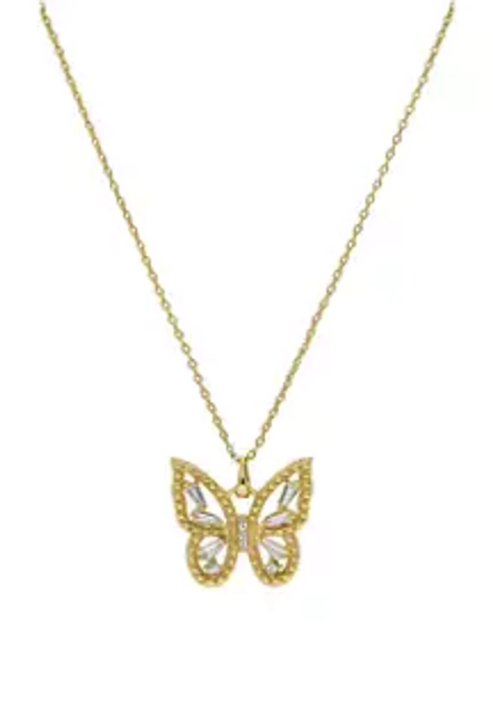 Belk Lab Created Gold Tone Cubic Zirconia Light Amy Butterfly Pendant Necklace