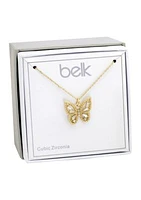 Lab Created Gold Tone Cubic Zirconia Light Amy Butterfly Pendant Necklace