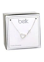 Lab Created Silver Tone Cubic Zirconia Heart and Cross Pendant Necklace