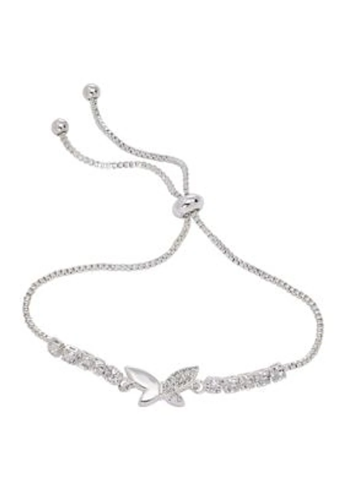 Lab Created Silver-Tone Cubic Zirconia Butterfly Bracelet