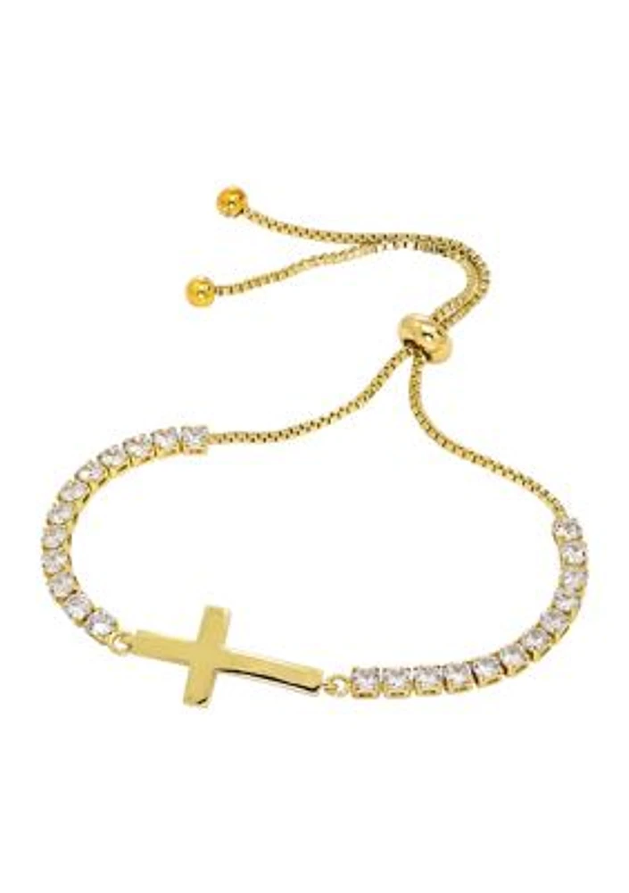 Lab Created Gold Tone Cubic Zirconia Cross Bracelet