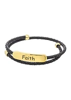 Lab Created Gold Tone Faith Black Leather Bracelet