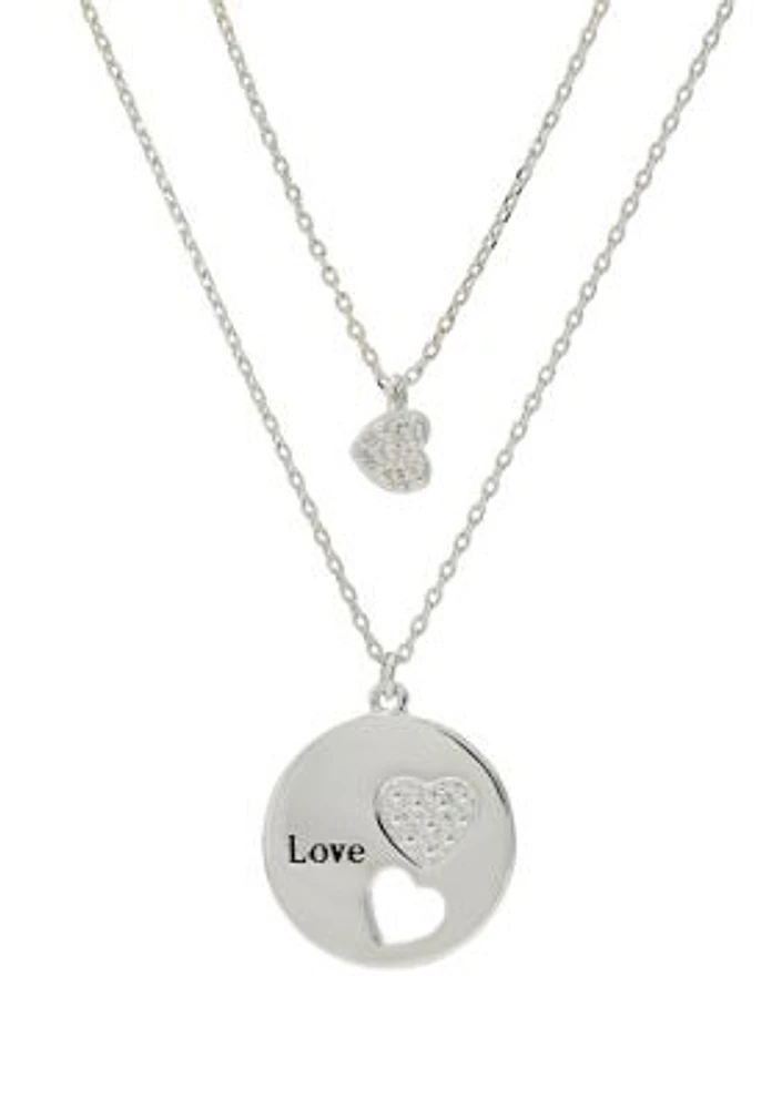 Lab Created Silver Tone Duo Cubic Zirconia Heart Pendant Necklace