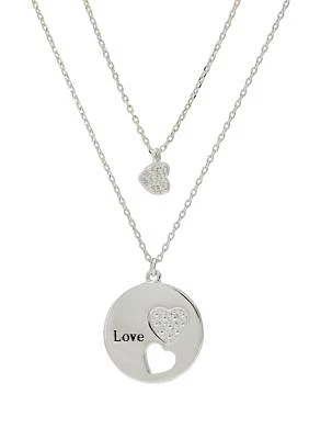 Lab Created Silver Tone Duo Cubic Zirconia Heart Pendant Necklace