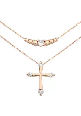 Belk Lab Created CZ Duo Cross Pendant Rose Gold