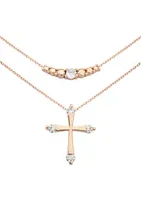 Belk Lab Created CZ Duo Cross Pendant Rose Gold