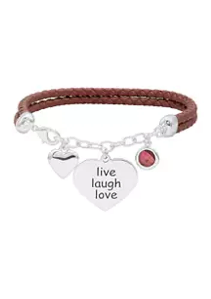 Belk Lab Created Live Love Laugh Leather Bracelet Gold Tone