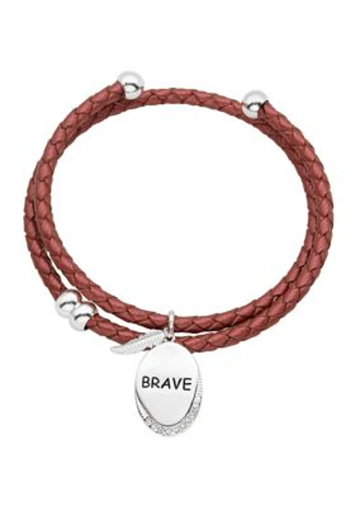 Lab Grown Genuine Leather Cubic Zirconia Brave Charm Adjustable Bracelet